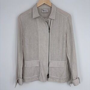 Beate Heymann Jacket Womens 10 Beige Linen Blend Asymmetric Zip Moto Lagenlook